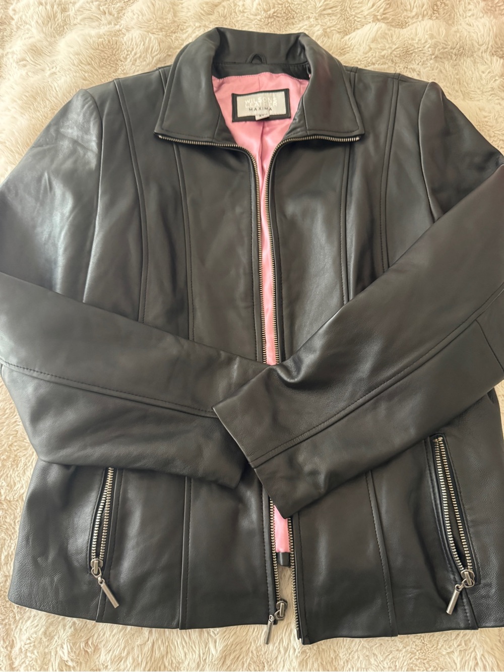 Wilson’s Leather Maxima Black Leather Jacket with Pink Lining